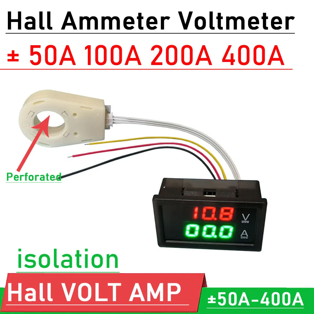 Hall Ammeter Voltmeter DC 0-300V &plusmn; 50A 100A 200A 400A Battery Monitor LED Digital Current Voltage meter 12V 24V 36V 48V 60V CAR
