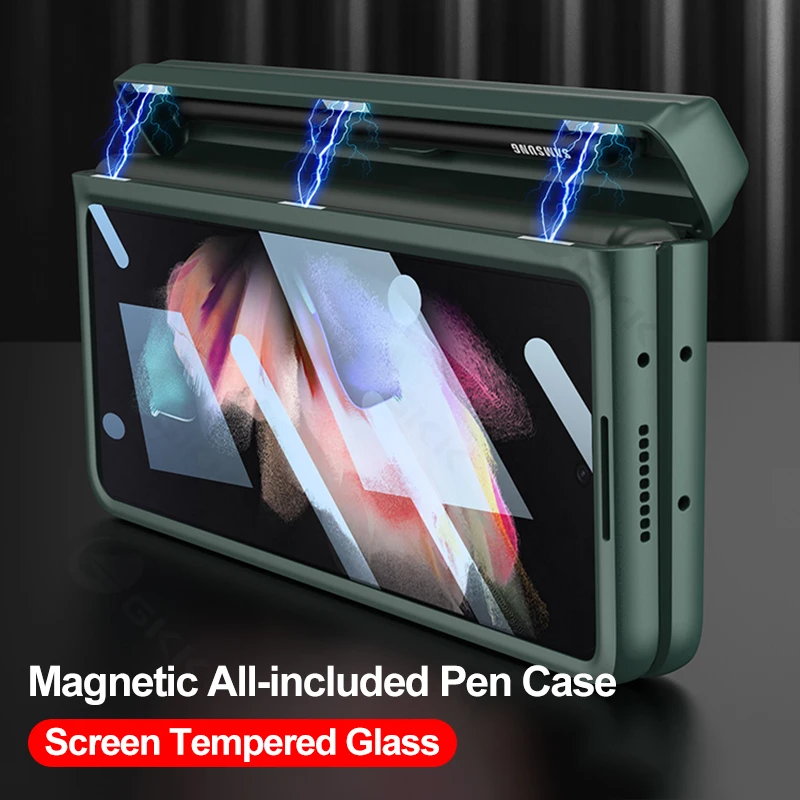

GKK Magnetic Hinge All-included Pen Slot Cover For Samsung Galaxy Z Fold 3 Case Screen Tempered Glass For Galaxy Z Fold3 4 Cover