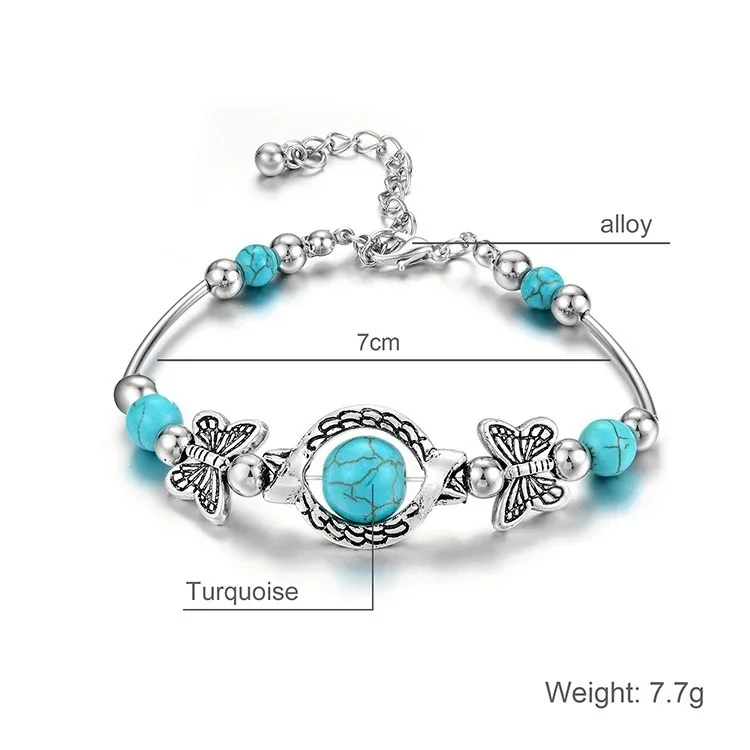 Beaded Bracelet Delysia King Trendy Women Butterfly Bracelet Carved Pattern Personality Turquoise Hand Chain