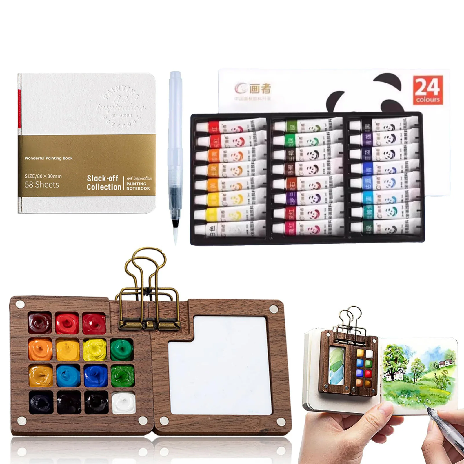 Mini-Aquarellfarben-Set für Kinder, 8/15 Farben Palette mit Skizzenbuch, Zeichenblock, Kunstbedarf-Set – Detail 4