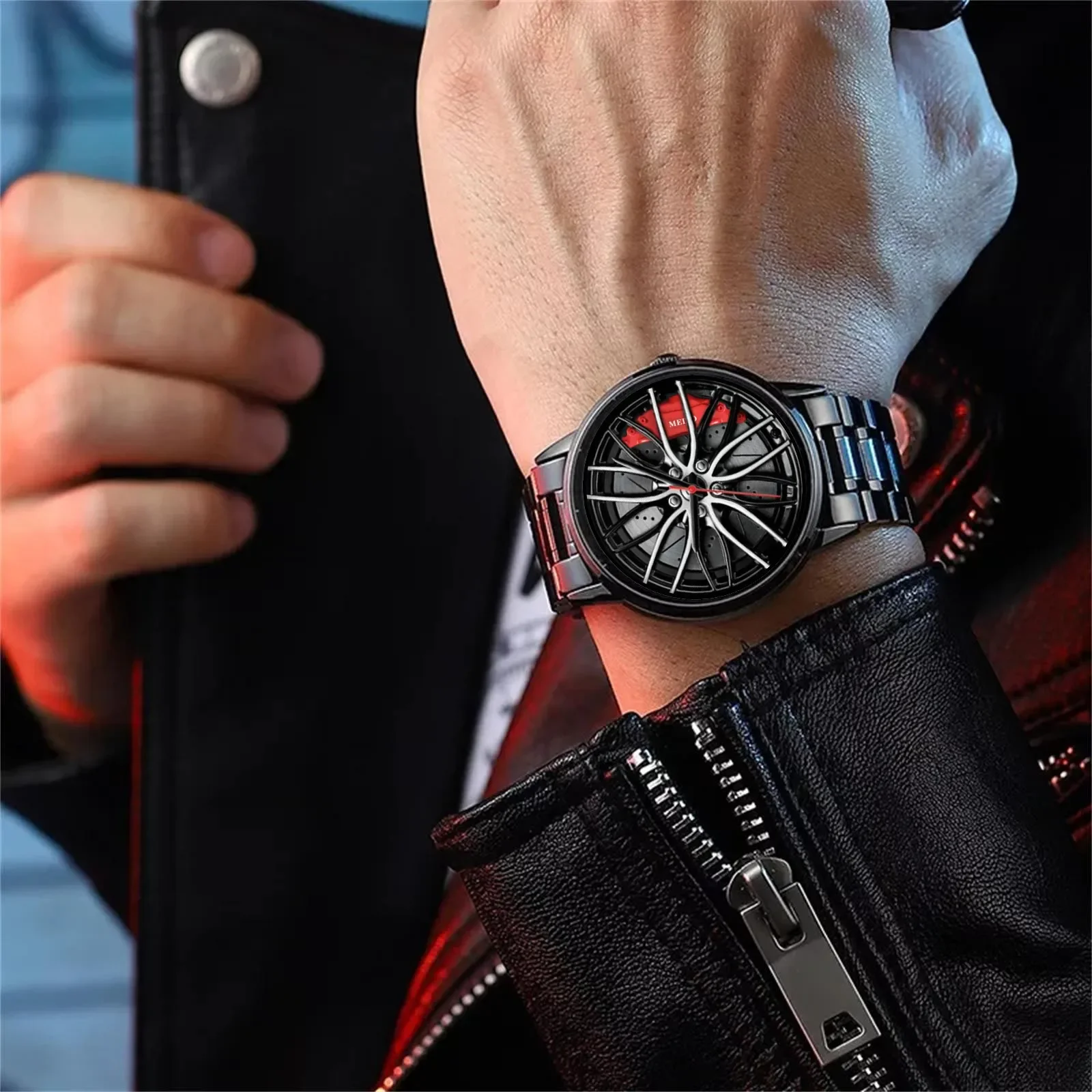 Car Watches For Men,Waterproof Stainless Steel Quartz Wrist Watch Sports Men’s Watches With Car Wheel Rim Hub Design - 4
