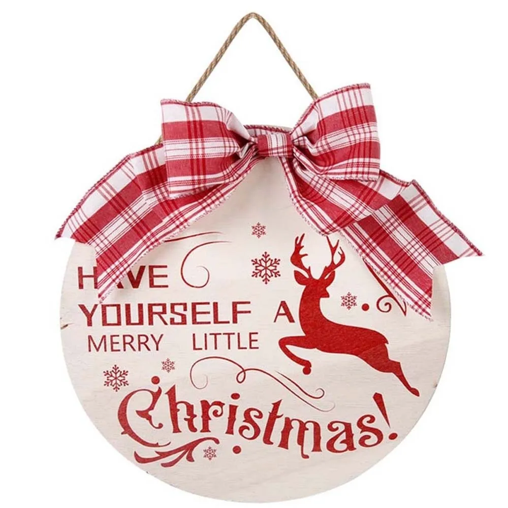 Shop Elk Wooden Christmas Pendant Bow Santa Claus Door Hanging Ornaments Polyester Tree Christmas Door Decoration Doorway