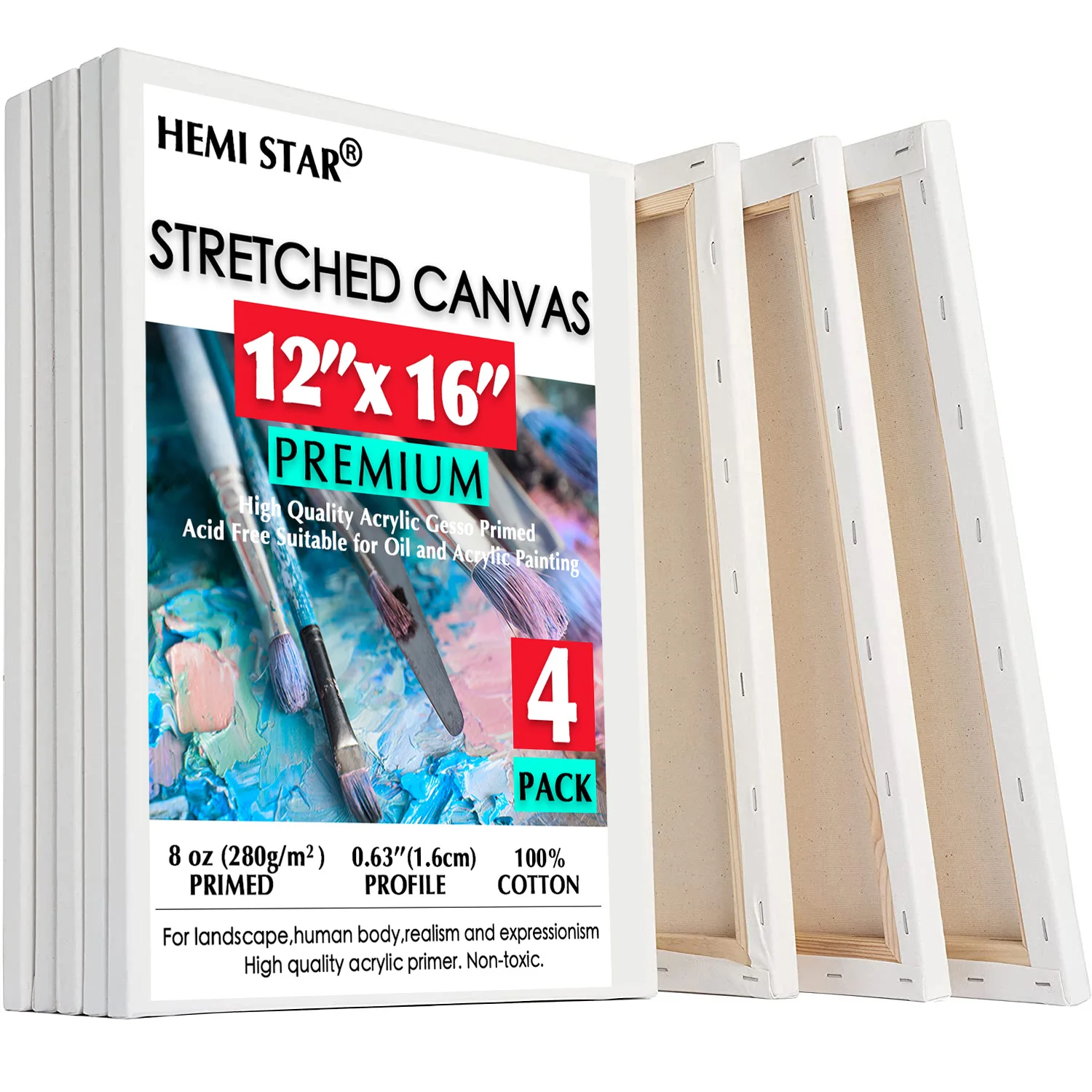 Pack of 4 Stretched Canvas for Painting Primed 30x40cm,12x16 inch,100%  Cotton Blank Canvas