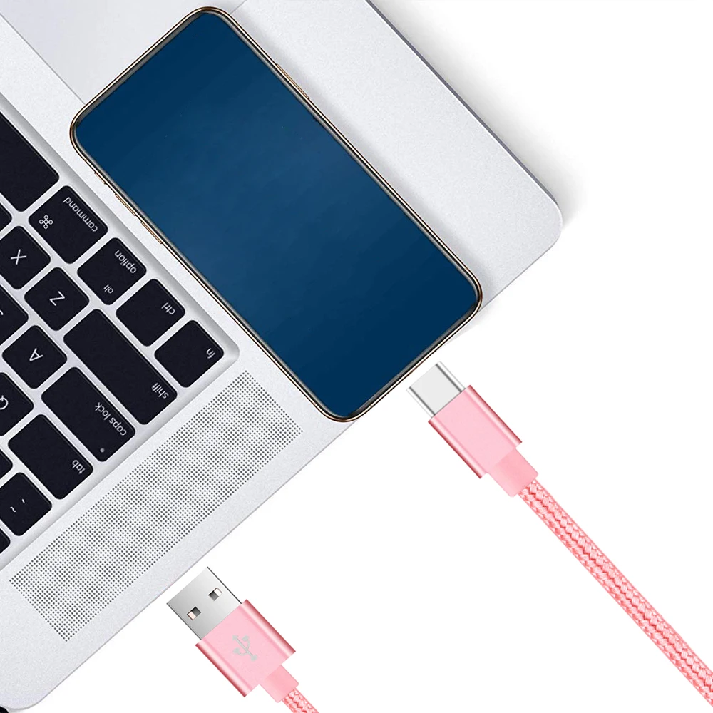 Nylon Braided USB Type C Fast Charging Cable - 1M/2M/3M Lengths, 2.4A Data Sync Charger