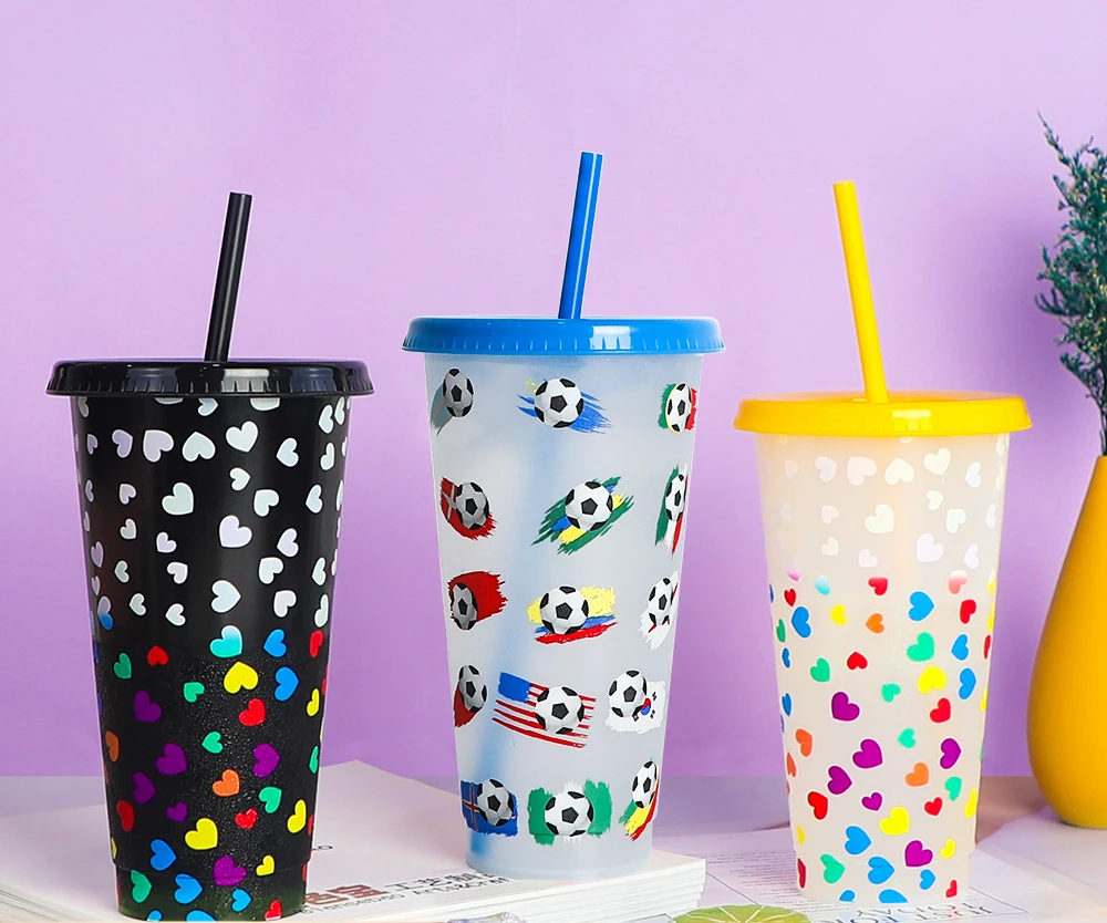 Plastic Kids Cups with Lids and Straws - 10 Pack 12 oz Reusable Tumbler  with Straw | Color Changing Cup with Lid Adults Bulk Travel Tumblers  Drinking