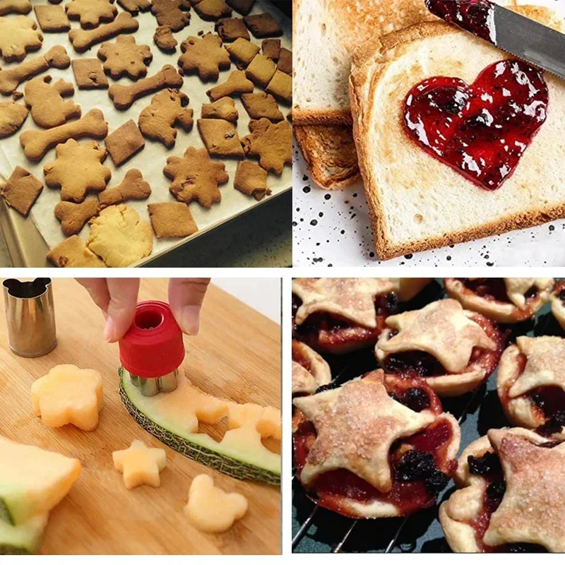 Cookie Cutter 4 Styles Baking Mold Biscuit Cookie Cutter Flower Heart Circle Star Baking Mould Stainless Steel Fruit Egg Mould Cookie Cutters