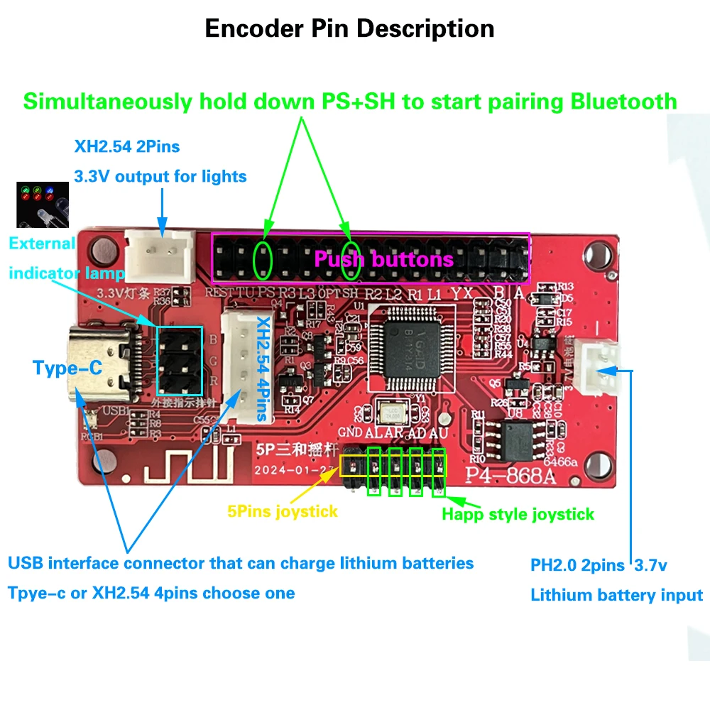Wireless Bluetooth Joystick Encoder PCB Board - USB Arcade Zero Delay Controller
