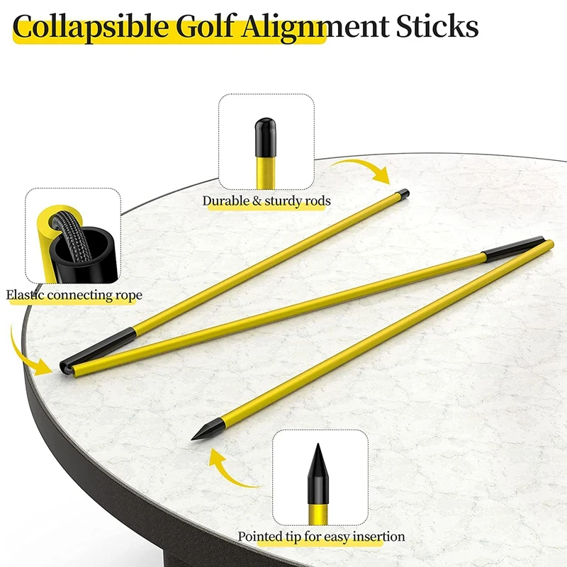 Golf Alignment Sticks Training Aid 2 Pack,3-Section 48 Inch Golf Swing Trainers Foldable Practice Rods Aiming Sticks 6