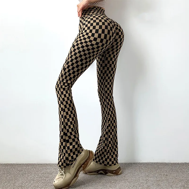 Daily Yoga Leggings Sport Women Fitness  Seamless Leggings 2024 Brown Lattice Flared Pants