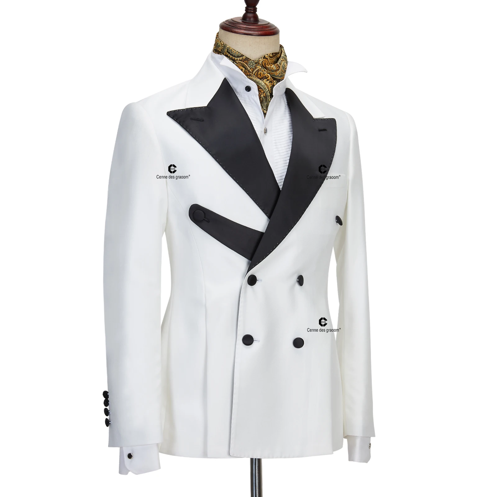 Cenne Des Graoom 2023 New Wedding Suits for Men 2 Pcs Double-Breasted Black Jacket Tuxedo Pants Party Groomsmen Fashion Show 2