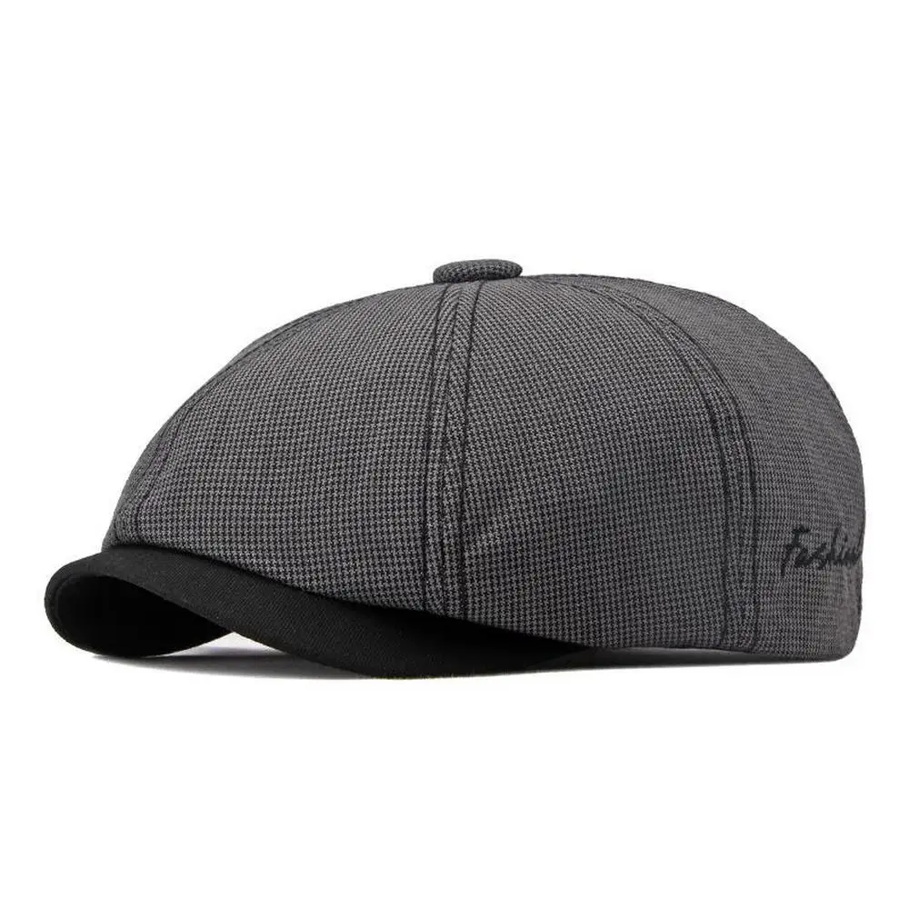 Spring And Summer Men Newsboy Cap Octagonal Hat For Male Cotton 55-60cm Adjustable Crosshatch Pattern Color Clash Design