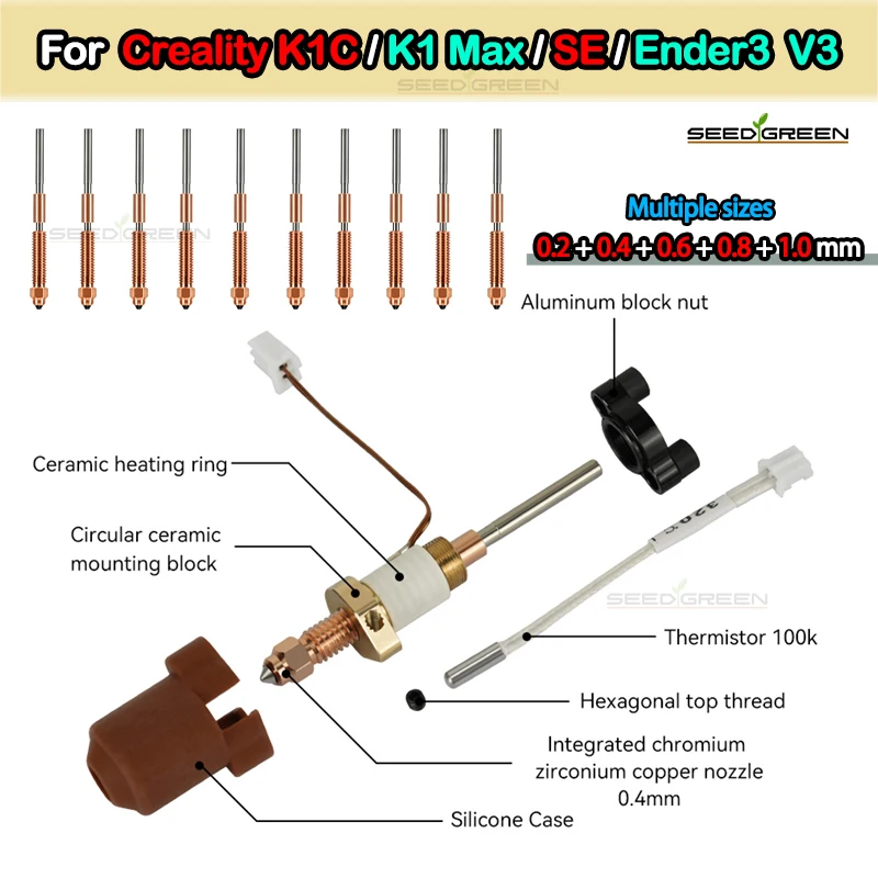 Kit Hotend k1 Max para Creality K1C/resistencia a rotura de calor Kit de bloque calefactor de cerámica Hotend piezas de impresora 3D boquilla de intercambio rápido