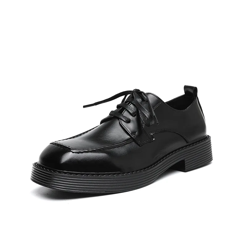 

Men Square Toe Office Business Casual Oxford Leather Shoe Man Korean Streetwear Vintage Leather Wedding Derby Dress Shoes