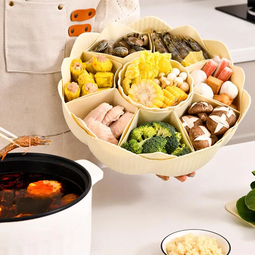 Serving Dishes Versatile 360 Degree Rotatable Serving Tray with 8 Dividers for Hot Pot Snacks Fruit Detachable Draining Food