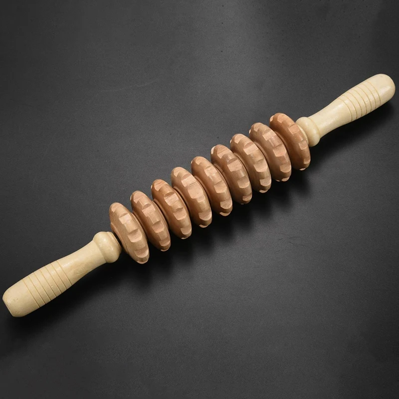 2X Lady Home Wooden Wheel 9 Rollers Belly Health Massager