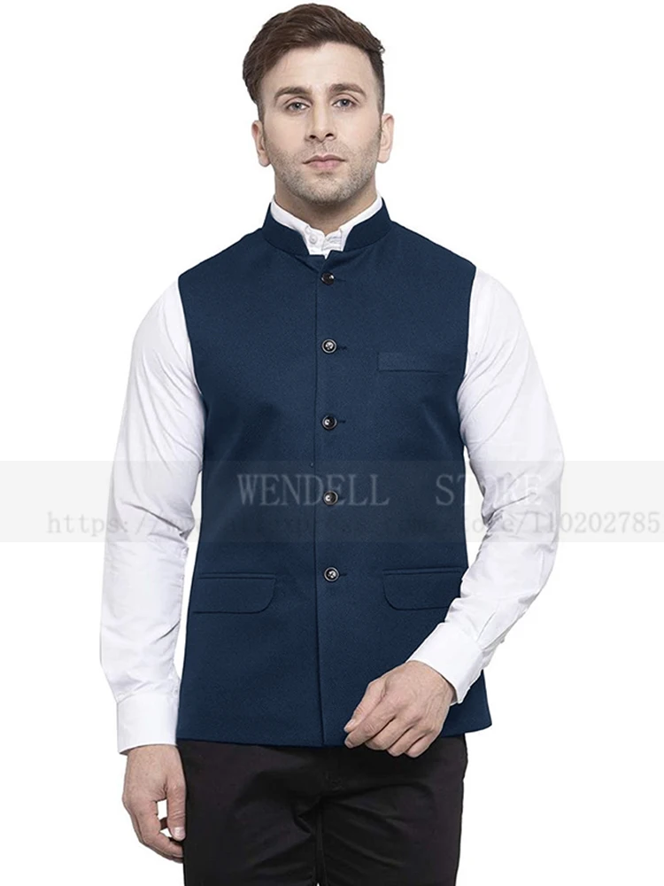 Men's Vest Stand Collar Single Breasted Solid Color Loose Flap Pocket Formal Dress Can Be Customized