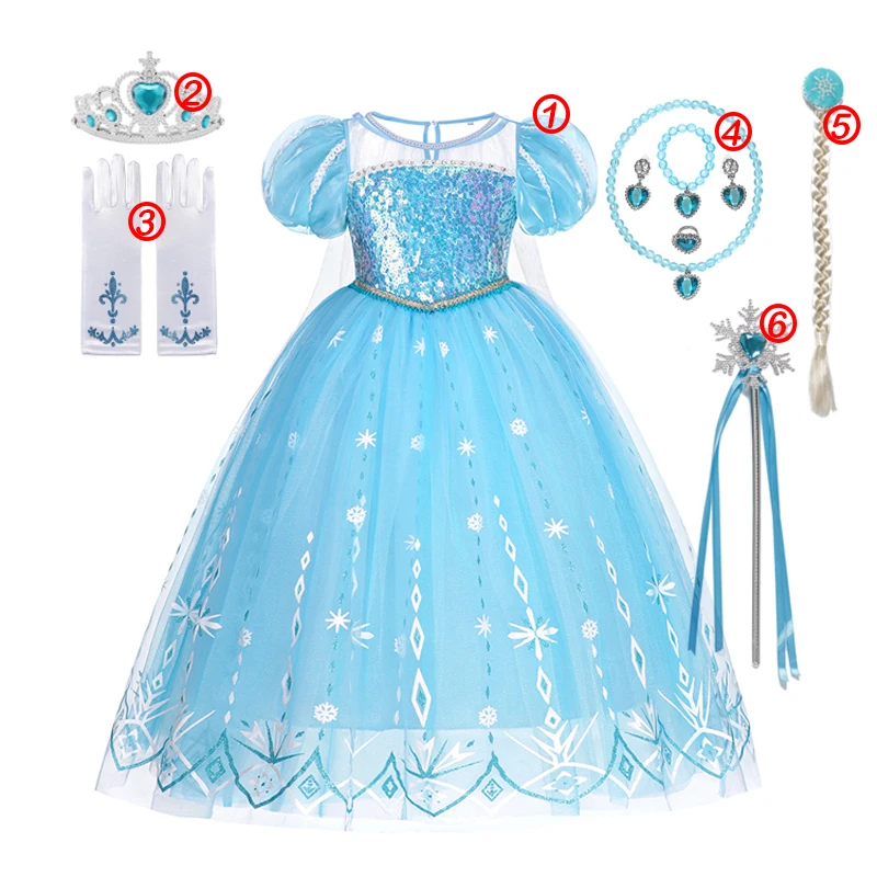 thumbnail image 1 of Disfraz de Frozen para niñas, vestido de princesa, Reina de la nieve, Cosplay, Carnaval, cumpleaños, ropa de Elsa, ropa de fantasía, 2 a 10 años, 1 of 5