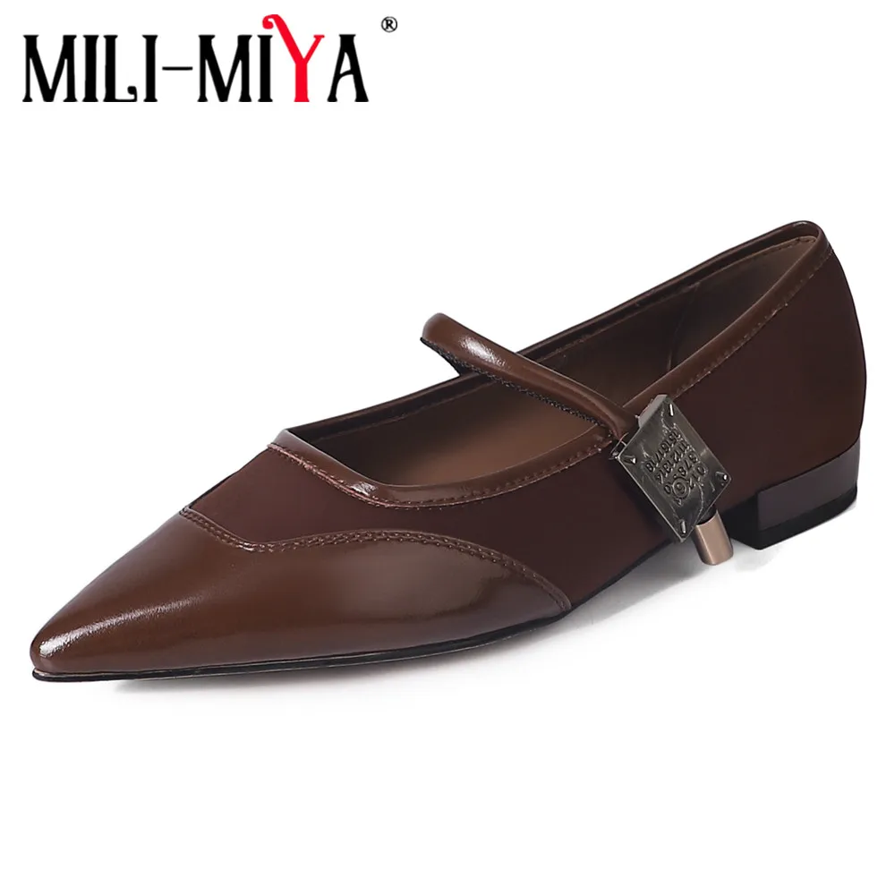 

MILI-MIYA Fashion Pointed Toe Women Sheep Leather Flats Buckle Strap Solid Color Buckle Strap Casual Street Shoes Handmade