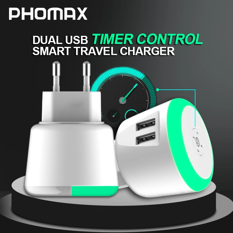 Phomax Usb Charger 5V 2.4A Led Timer Smart Charger Eu Plug Voor Iphone