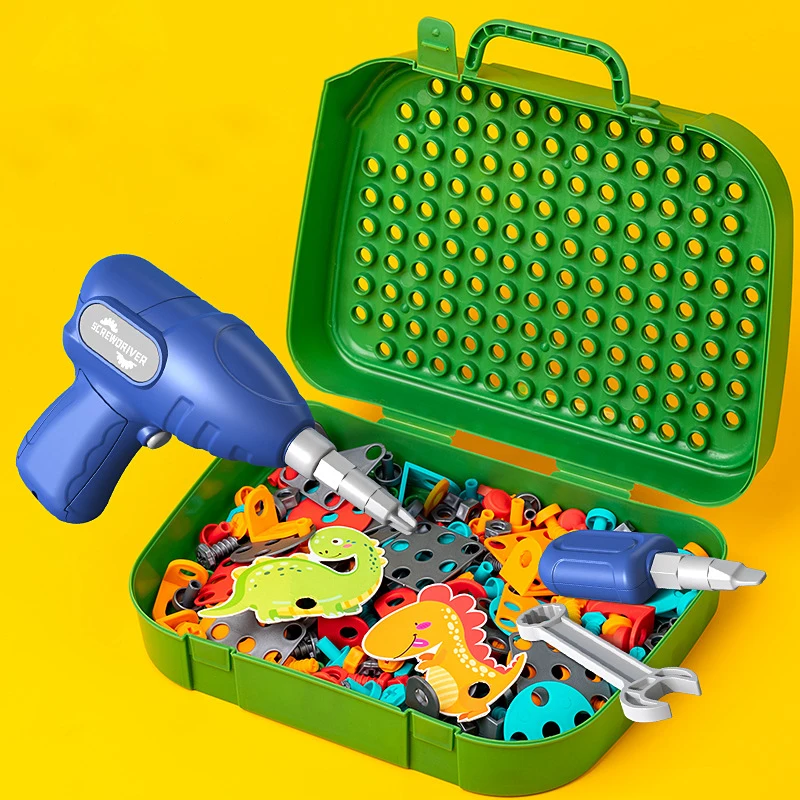 Children Simulated DIY Toolbox Toys Set Electric Drill Screw Nuts 3D Puzzle Toy Pretend Play Tool Kit 2D/3D Educational Toy Gift