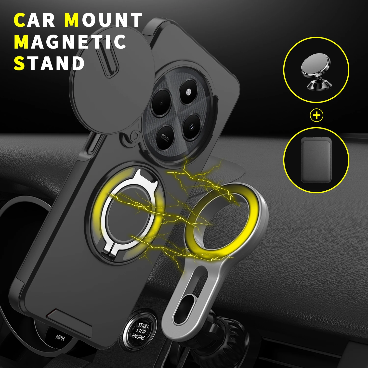 Magnetic Ring Shockproof Armor Case with Slide Camera Protection Cover