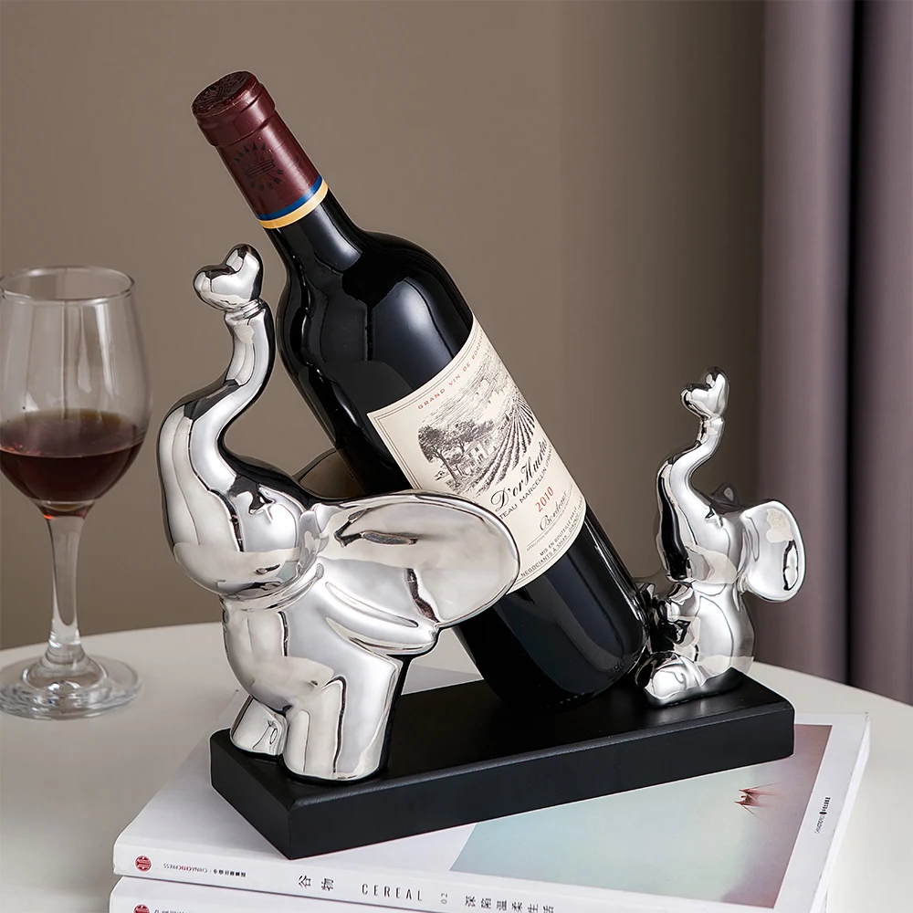 

Indoor Figurine Elephant Sculpture Wine Bottle Holder Bracket Lovely Living Room Home Housing Decoration Abstract Art Ornament