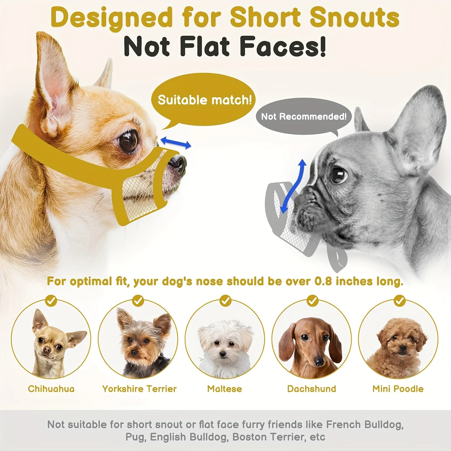 Mesh Muzzle For Short Snout And Small Medium Dogs Anti-Biting, Focus On Brachycephalic Dogs Like Chihuahua Pomeranian