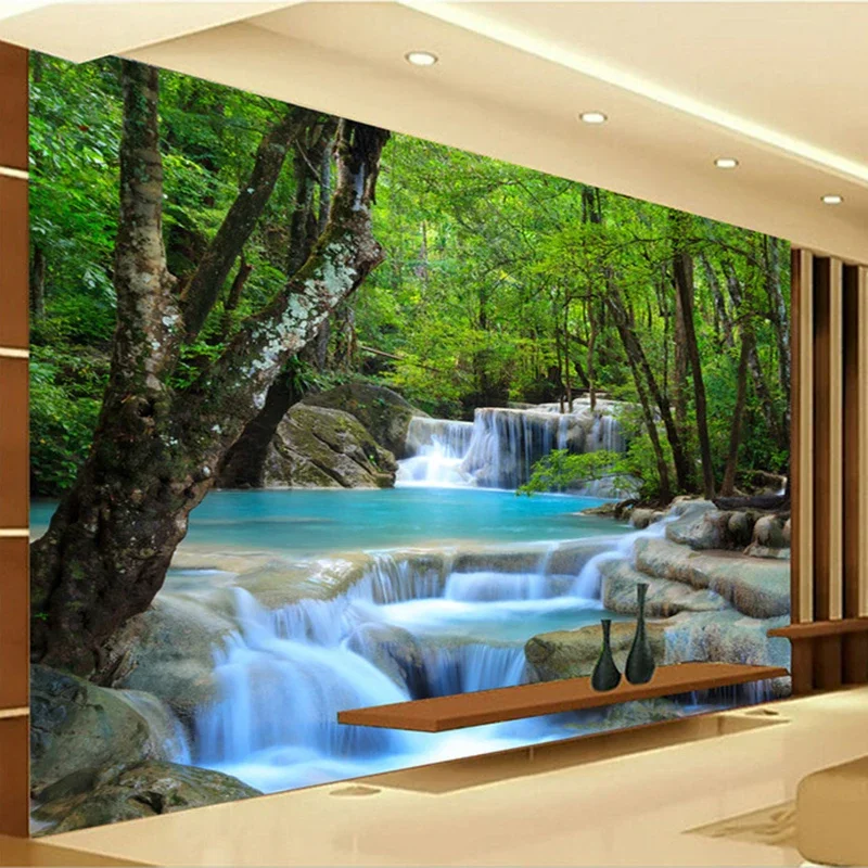 Cachoeira Papel de Parede para Sala Foto Personalizada Rio da Floresta Mural Decorativo Cobertura da Parede do Quarto 3d