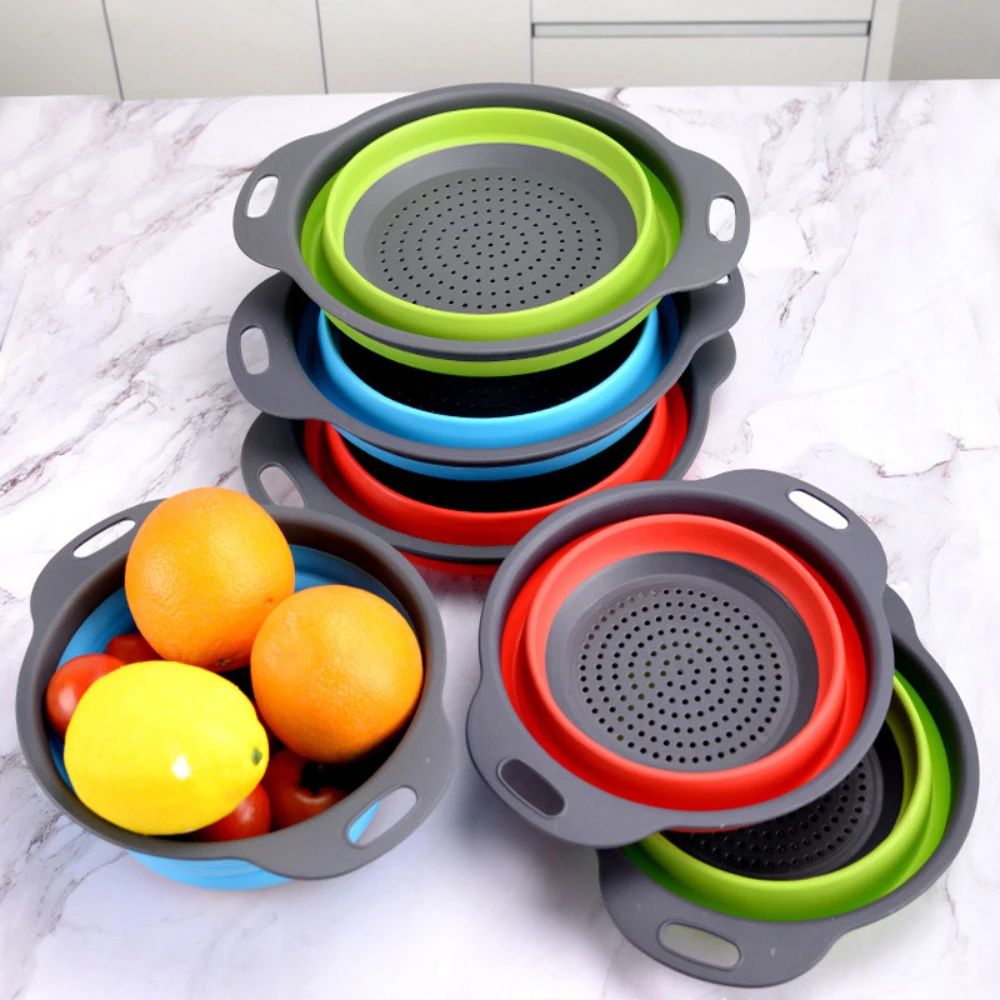 Collapsible Colander Silicone Kitchen Strainer Draining Pasta Vegetable and Fruit