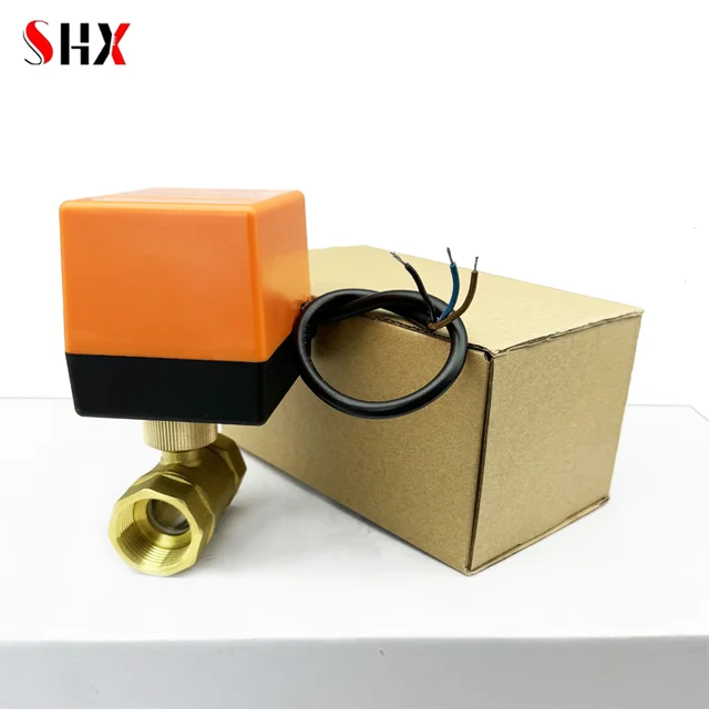 วาล์วน้ำไฟฟ้า DN15/DN20/DN25สามสาย220V AC 12V-24V DC 1/2 "3/4" 1 "ทองเหลืองบอลวาล์วแบบมีมอเตอร์2ทาง 1