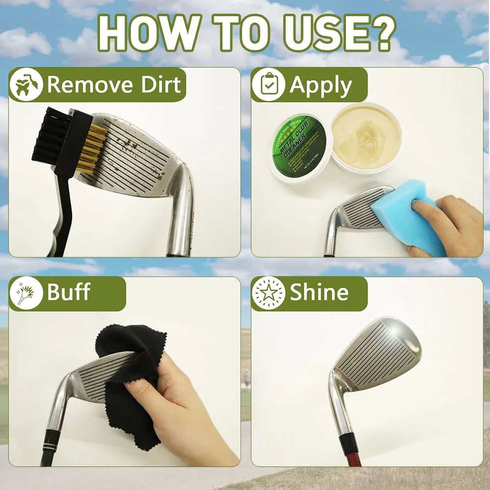 Golf Iron Polishing Kit Club Cleaner Polish Cleaning Solution Golf Club Care Set Golf Brush Cleaner Sponge Value Pack 6
