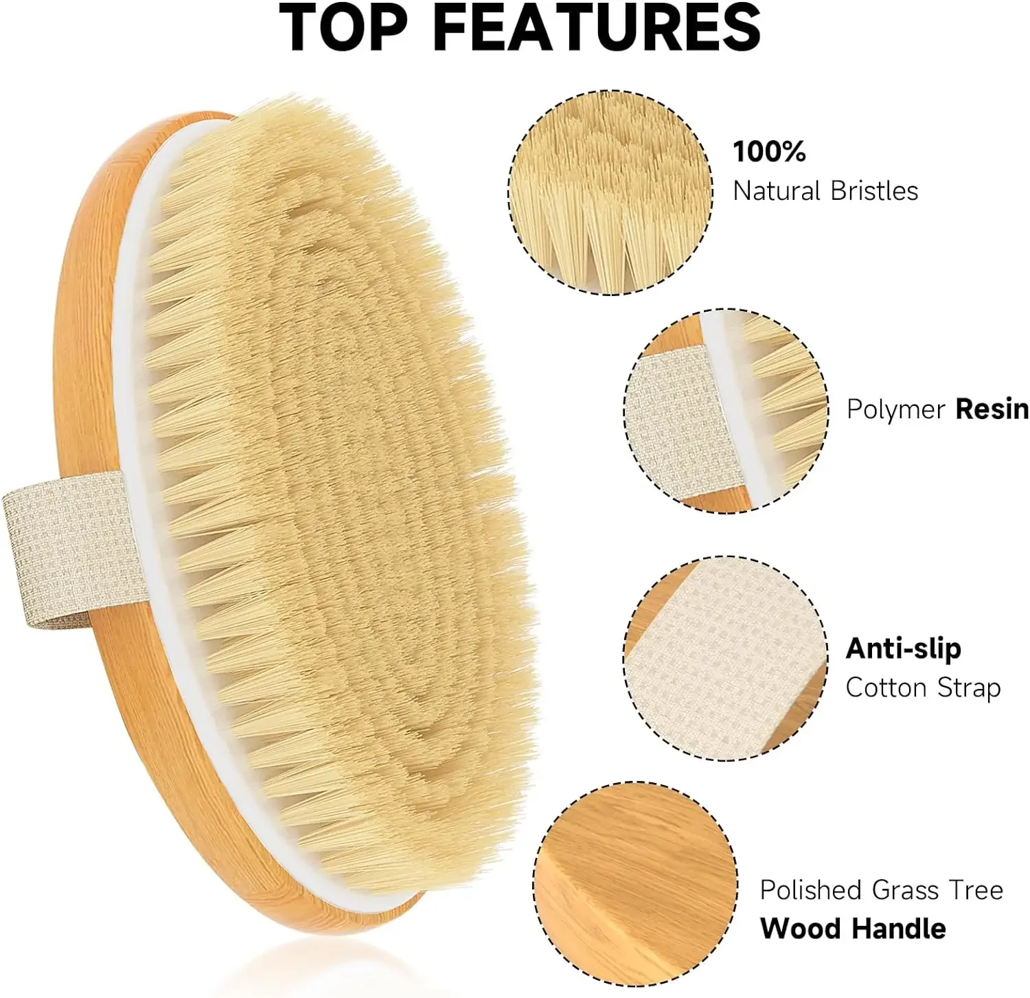 Handheld portable shower brush Natural Wooden Wet Dry Skin Body Bristle Brush Soft SPA Brush Bath Massager 6