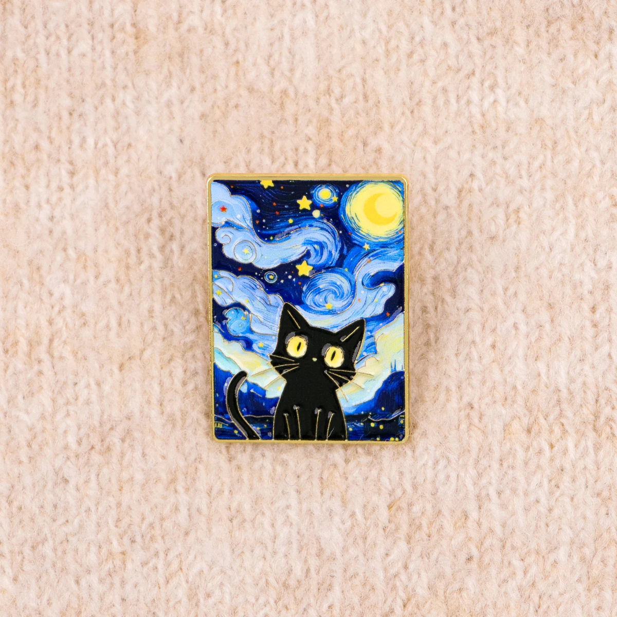 Starry Night Cat Enamel Pin - Cute Animal Brooch for Clothing Accessories & Fashion Jewelry Gifts