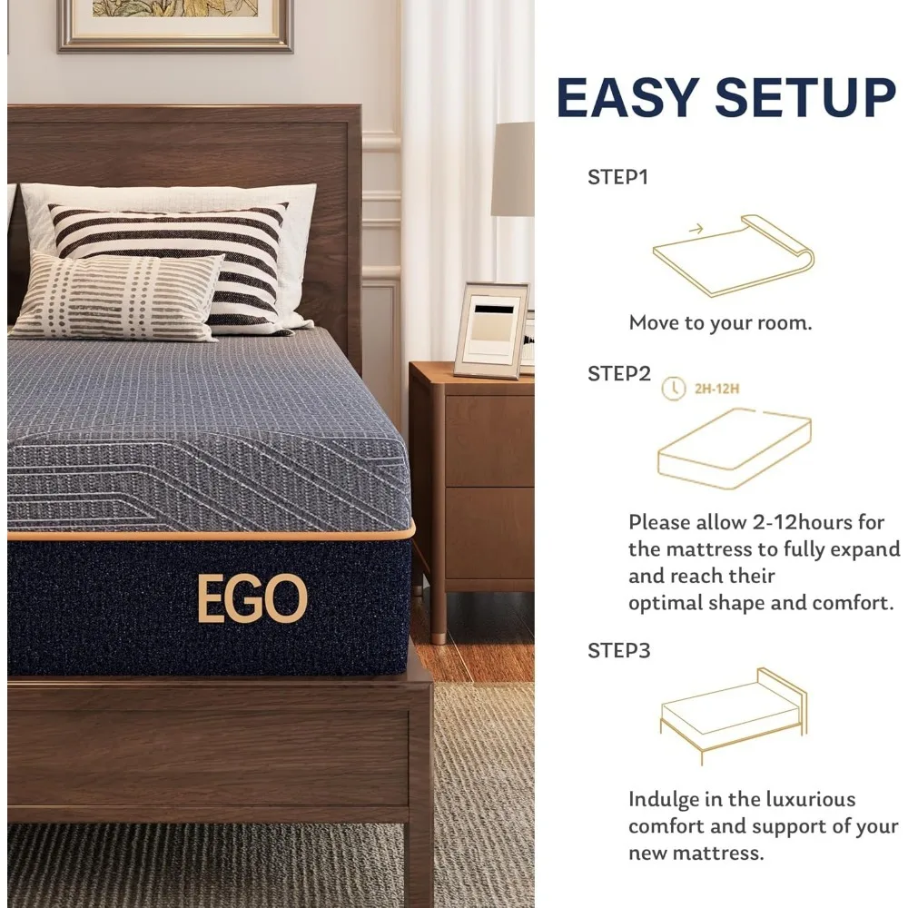 12 Inch Queen Mattress, Copper Gel Cooling Memory Foam Mattress for Back Pain Relief,Therapeutic Double Matress Bed in a Box 5