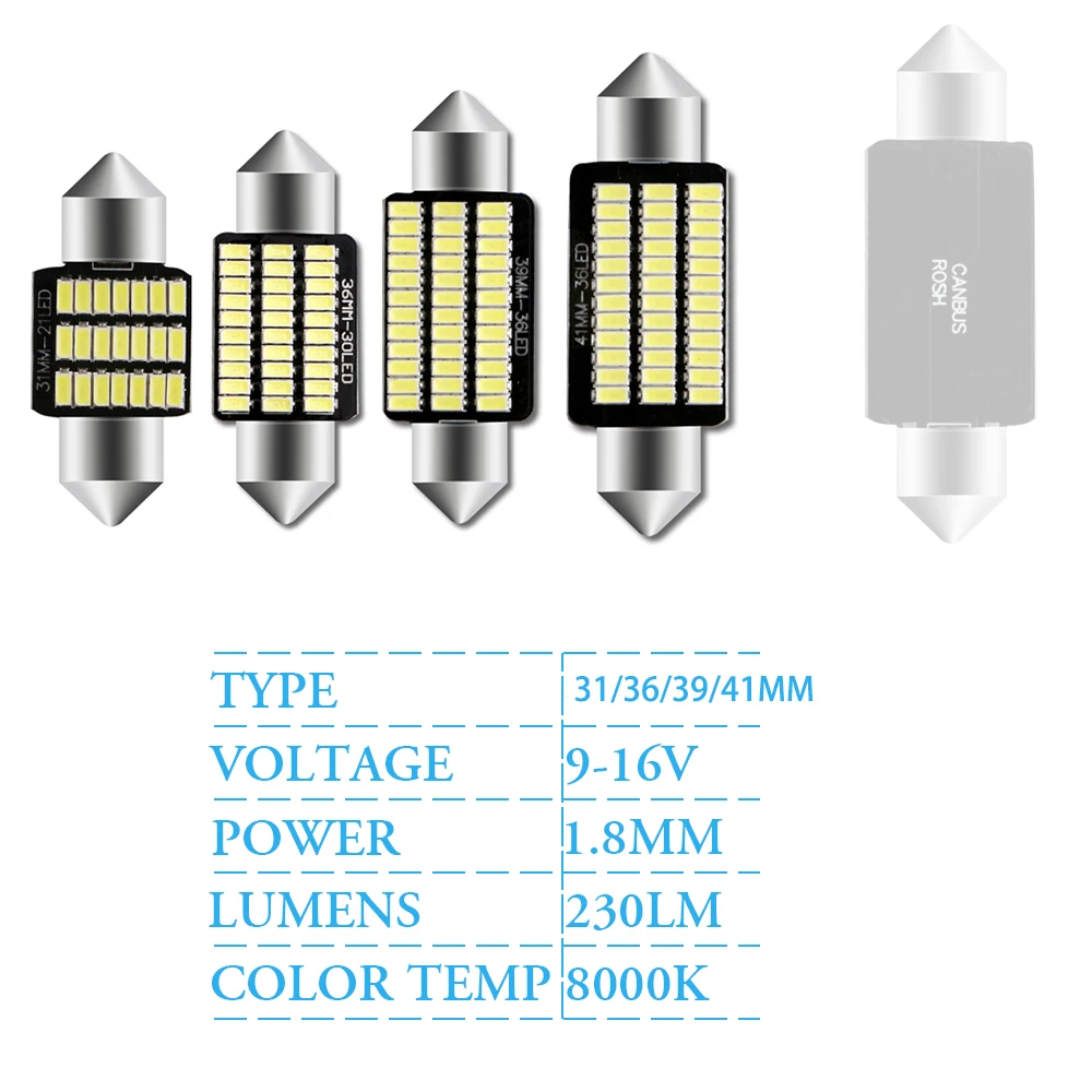 Led ���� Canbus ���� ���׸��� ��� ����Ʈ C10w C5w ���� �ڵ��� ���� 31mm 36mm 39mm 41mm ���� ���� 12V 8000K �� ����