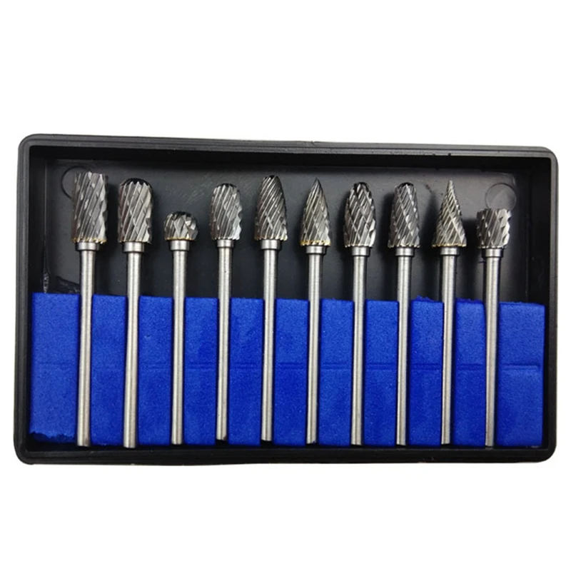 10Pc Tungsten Carbide Grinding Head Milling Cutter Rotary Steel Cone Drill Set Diamond Drill 3X6mm