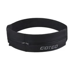 Reflective Elastic Waistband Sport Belt with Double Zipper Pockets (Black)