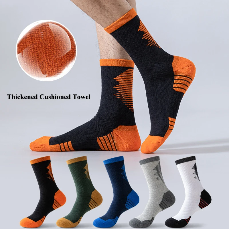 Men Basketball Socks Thickened Cushioned Towel Middle Tube Sweat-absorbing Non-Slip Outdoor Sports Compression Running Socks