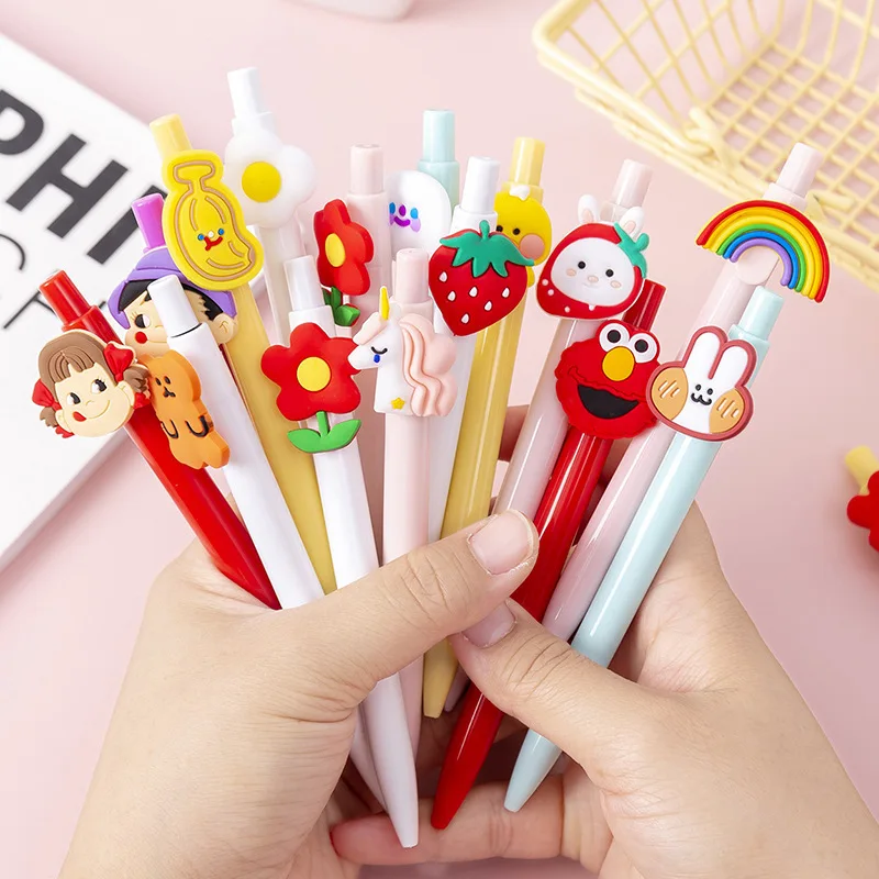 

10Pcs/Lots Cute Cartoon Gel Pen Retractable Pens 0.5mm Black Ink Kawaii Unicorn Rainbow Flower Boy Girl School Office Stationery