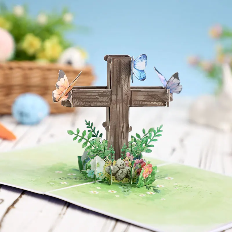 Easter Pop Up Card 3D Easter Eggs Bunny Greeting Card Religious Cards Envelopes Wife Husband Granddaughter Kids