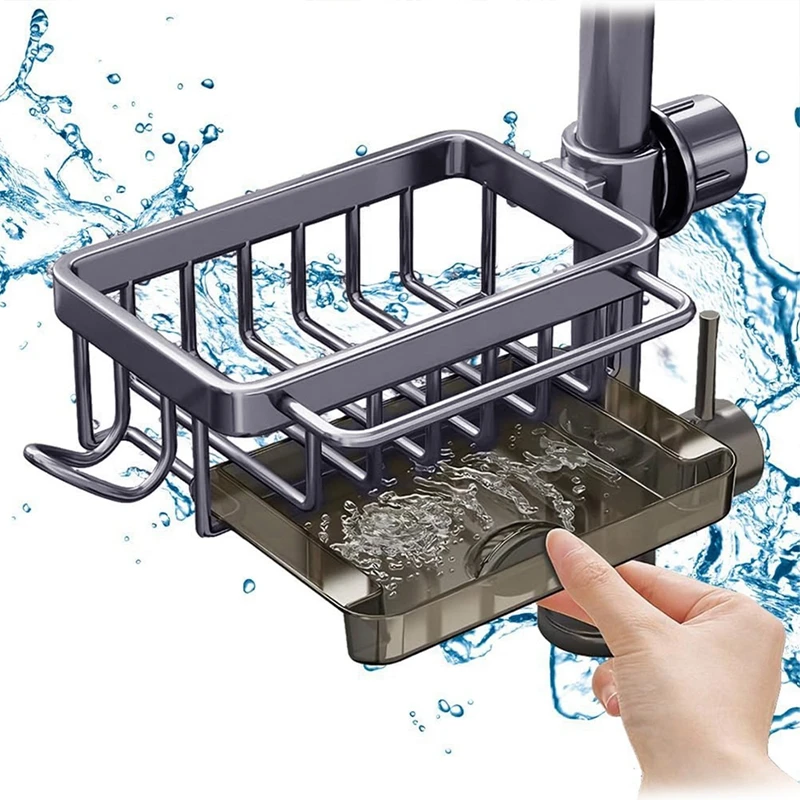 Kitchen Sink Faucet Organizer Shelf Metal Storage Rack Soap Sponge Holder Filter Basket Water Strainer Adjustable Switch Rack 4