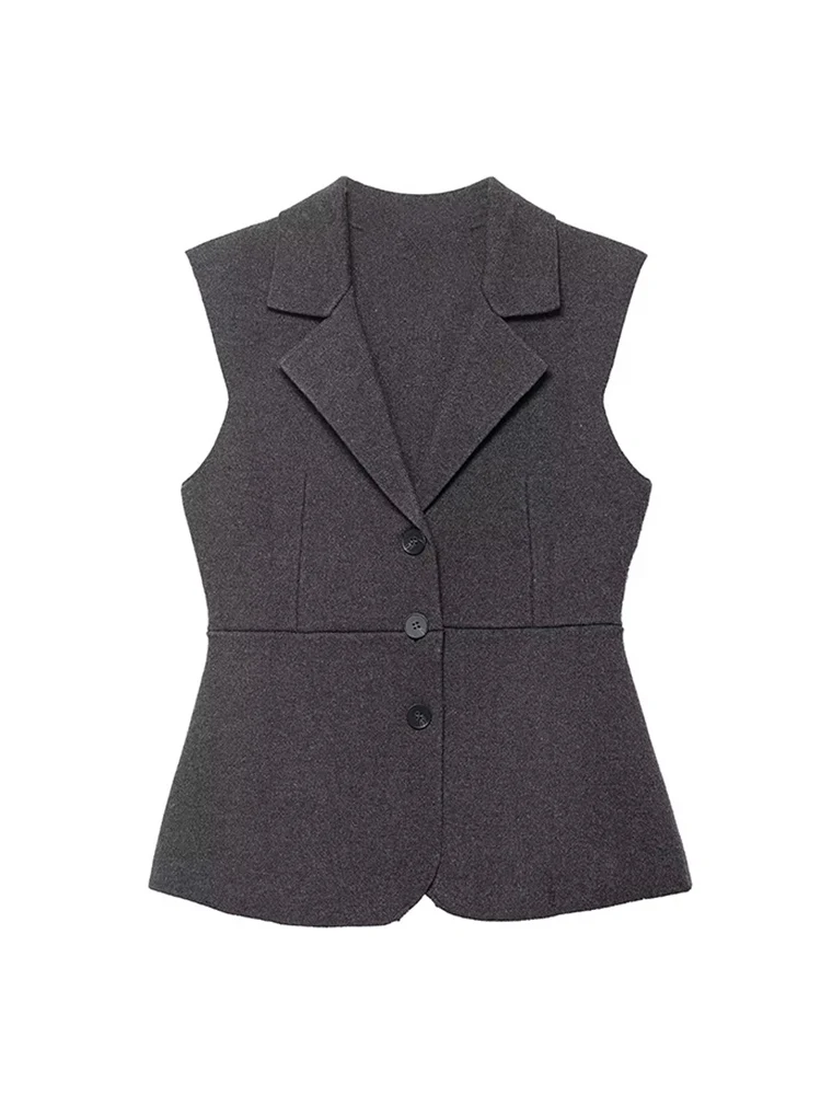 Fashion Women Slim Knitted Sweater Vest Casual Suit Neck Single Breasted Sleeveless Tank Top Female Solid Simple Waistcoat