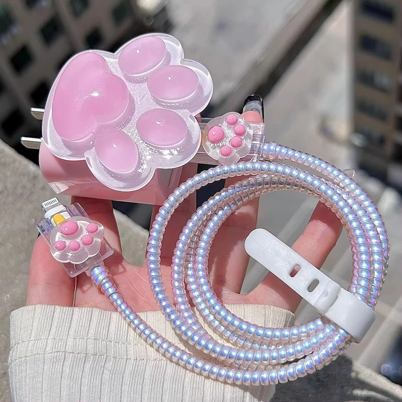 3D Cat Paw Design Charger Cable Protector For IPhone 15 14 13 12 18W 20W cable protector cable wire protector charger protective cover charger protector charger protective case phone adapter protector