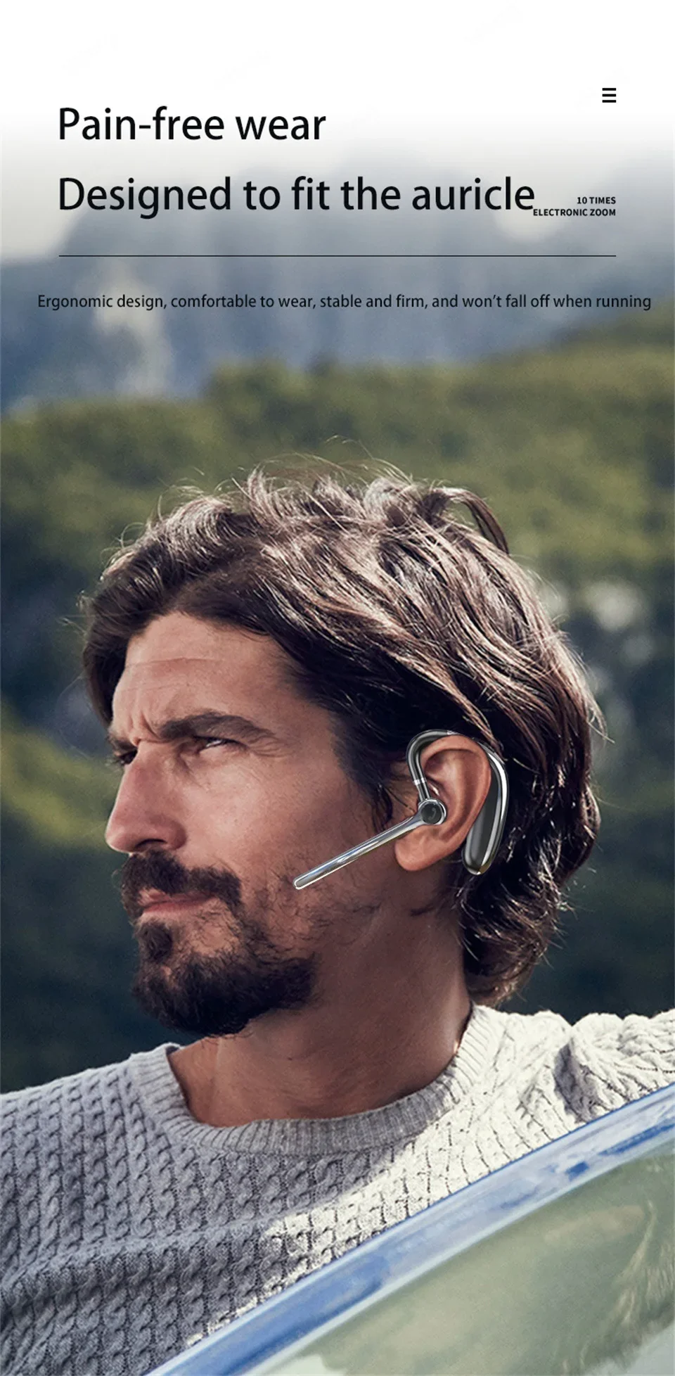 Wireless Headphones Single Ear Bluetooth Earphone With Microphon Noise Cancelling Talking Headset Busines Auriculares Driving