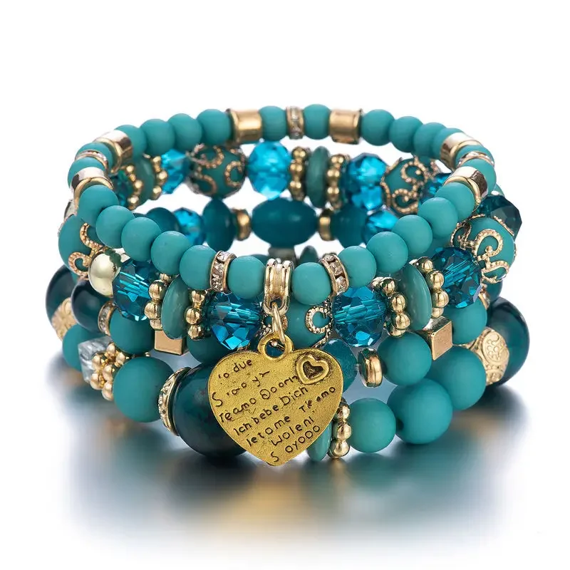 Multilayer Bohemian Wrap Bracelet - PU Leather With Evil Eye, Rhinestones & Hearts, Adjustable Wristband For Women & Teens - View #4
