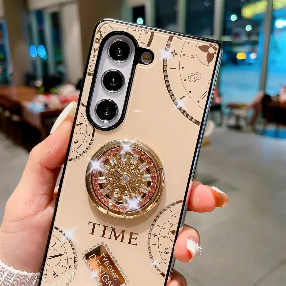 Custodia di lusso con anello in metallo glitterato per Samsung Galaxy Z Fold 6 Fold 5 Fold 4 Fold 3 Custodia protettiva pieghevole lucida antiurto Funda_voghion.com