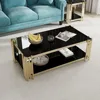 48" Modern Luxury Coffee Table with Black Tempered Glass Top, Coffee Table 1