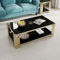 48" Modern Luxury Coffee Table with Black Tempered Glass Top, Coffee Table 1