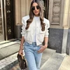 TRAF Woman Bomber Jacket Coat White Autumn Winter Button Baseball Aviator Cropped Jackets for Women Long Sleeve Crop Outerwear 6
