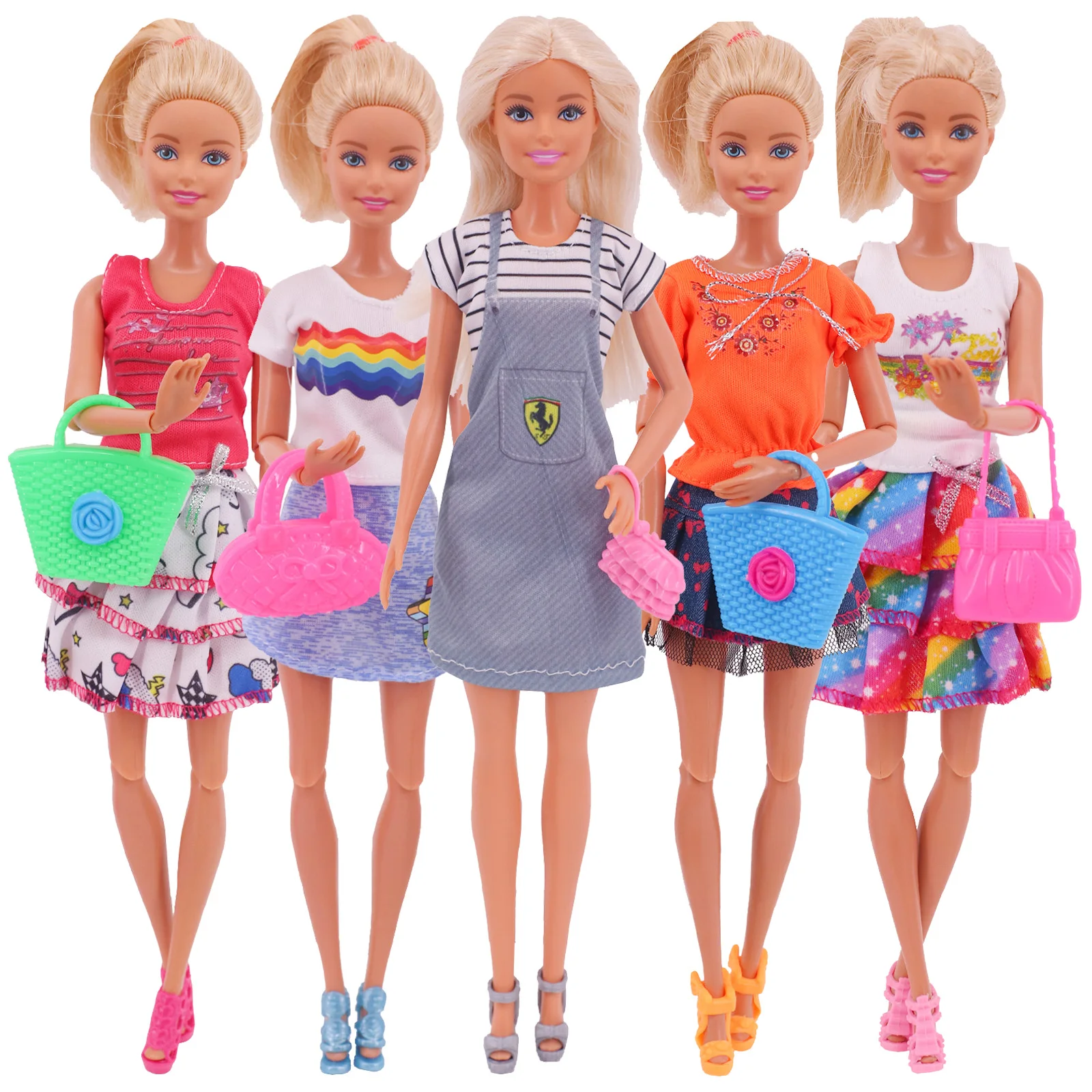 Barbies Doll Clothes Accessories 5Pcs Set For Barbie Doll&1/6 BJD Blythe Shoes Mini Dress Bags Toy